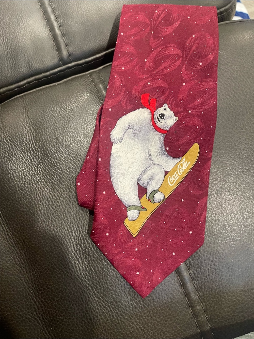Coca-Cola Burgundy Tie with Polar Bear on‎ Yellow Snowboard